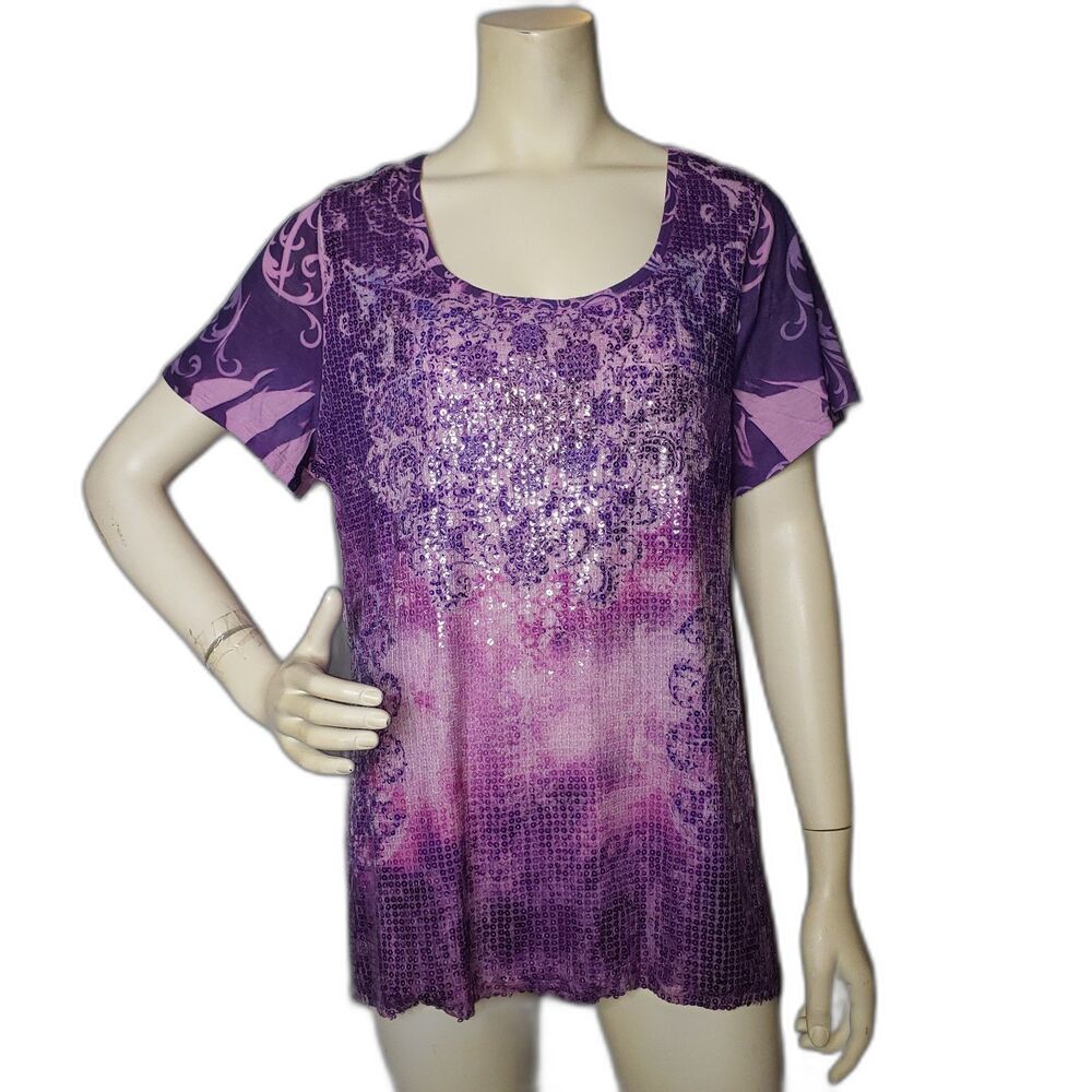ESSENTIALS Top Boho Sequin Sublimation T Shirt Womens Size 0X